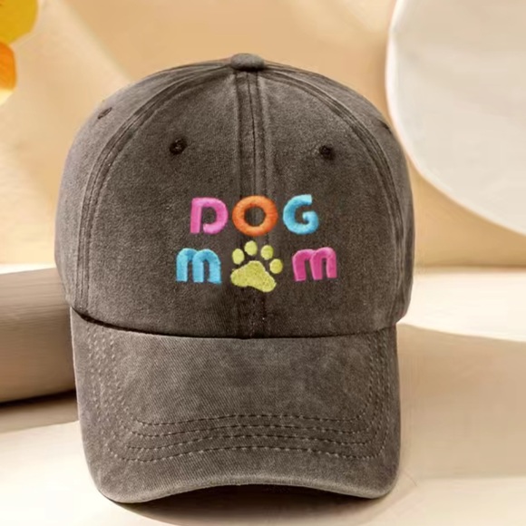 Accessories - Dark Coffee embroidered “ Dog Mom “ hat .